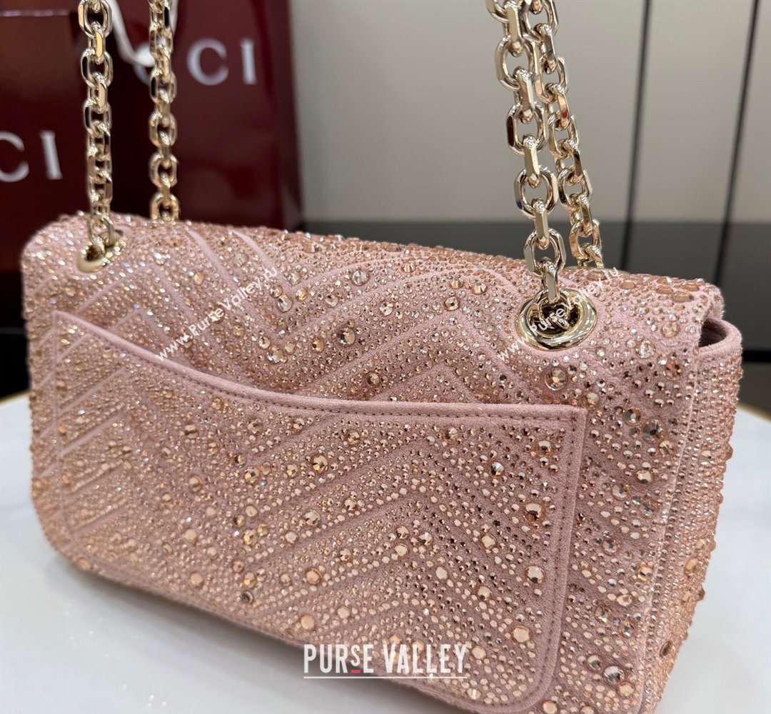 Gucci GG Marmont crystals medium shoulder bag Light Pink 2026 837267 (XLU-260206087)