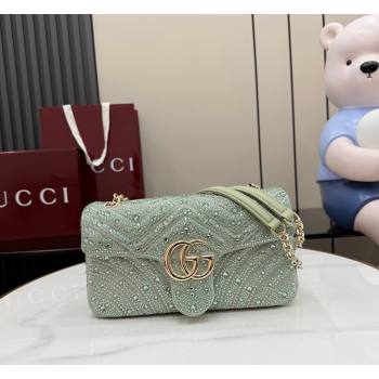 Gucci GG Marmont crystals medium shoulder bag Pale Green 2026 837267 (XLU-260206088)
