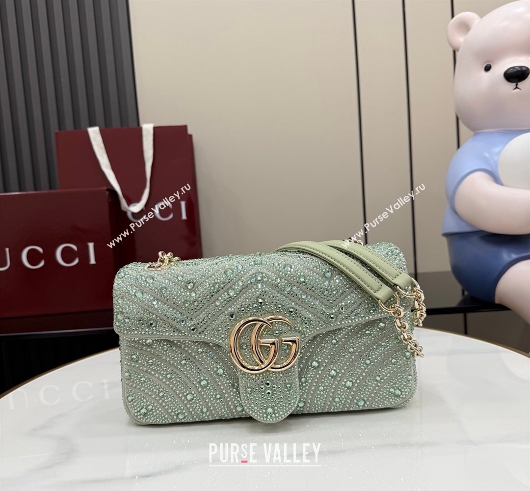 Gucci GG Marmont crystals medium shoulder bag Pale Green 2026 837267 (XLU-260206088)