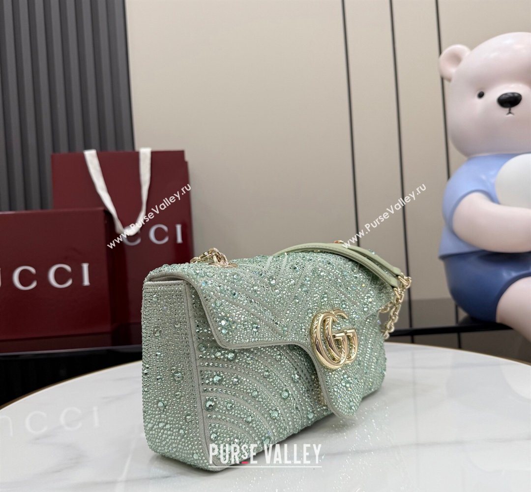 Gucci GG Marmont crystals medium shoulder bag Pale Green 2026 837267 (XLU-260206088)