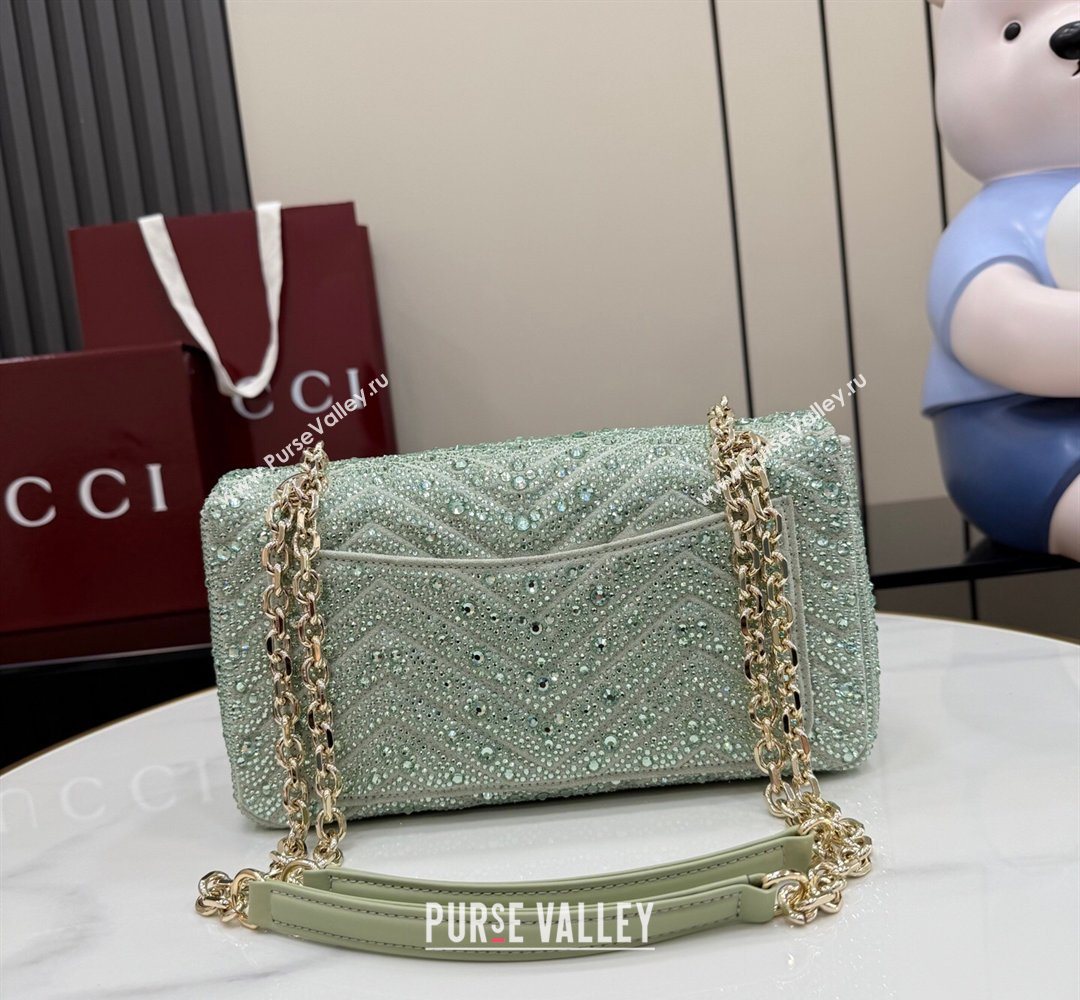 Gucci GG Marmont crystals medium shoulder bag Pale Green 2026 837267 (XLU-260206088)