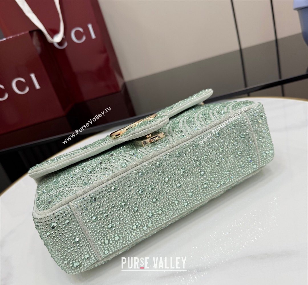 Gucci GG Marmont crystals medium shoulder bag Pale Green 2026 837267 (XLU-260206088)