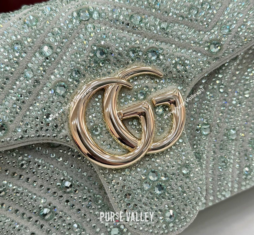 Gucci GG Marmont crystals medium shoulder bag Pale Green 2026 837267 (XLU-260206088)