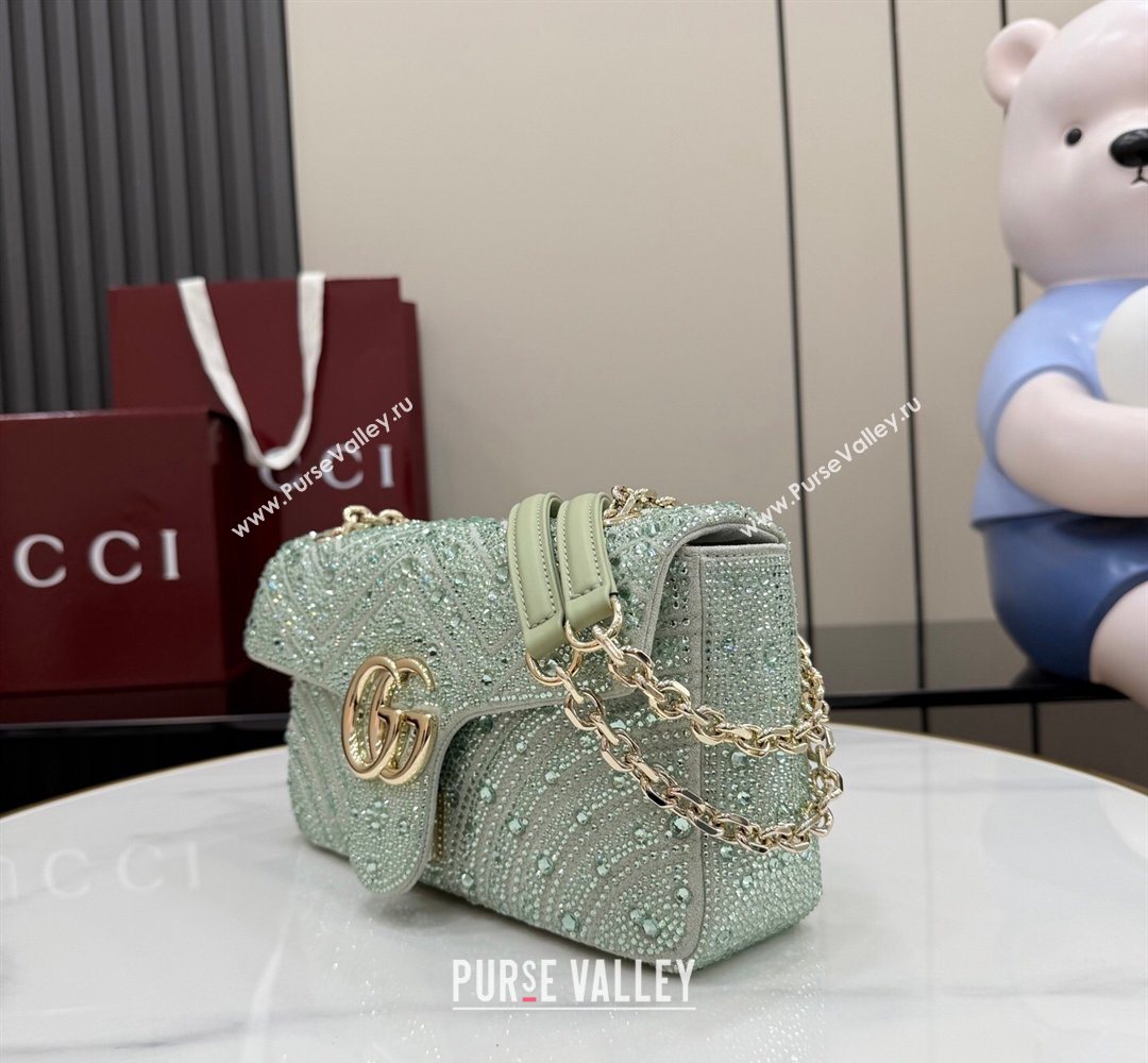 Gucci GG Marmont crystals medium shoulder bag Pale Green 2026 837267 (XLU-260206088)