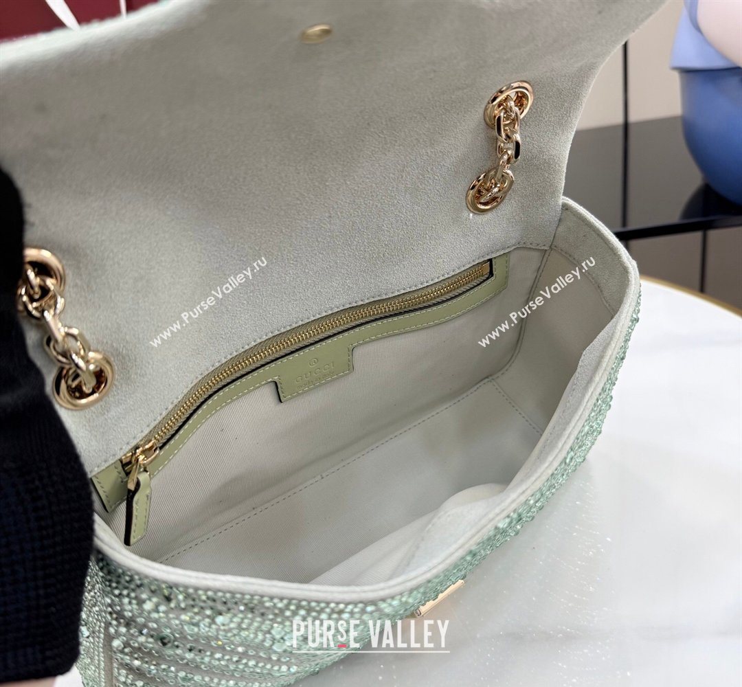 Gucci GG Marmont crystals medium shoulder bag Pale Green 2026 837267 (XLU-260206088)