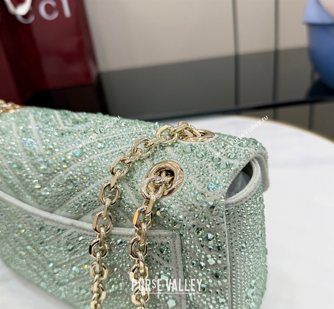 Gucci GG Marmont crystals medium shoulder bag Pale Green 2026 837267 (XLU-260206088)