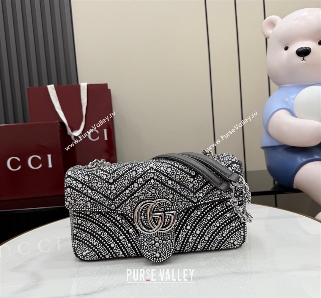 Gucci GG Marmont crystals medium shoulder bag Grey 2026 837267 (XLU-260206089)