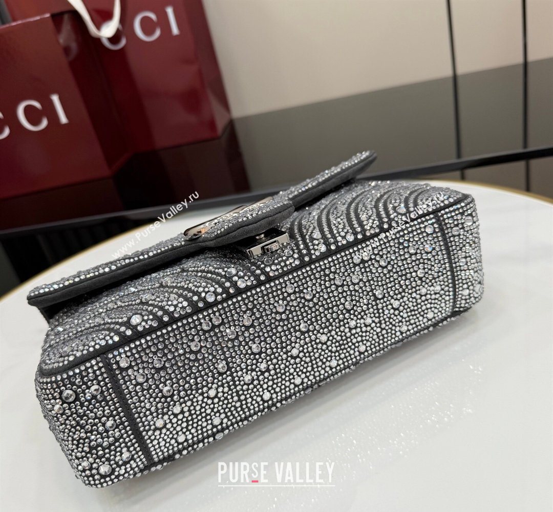 Gucci GG Marmont crystals medium shoulder bag Grey 2026 837267 (XLU-260206089)