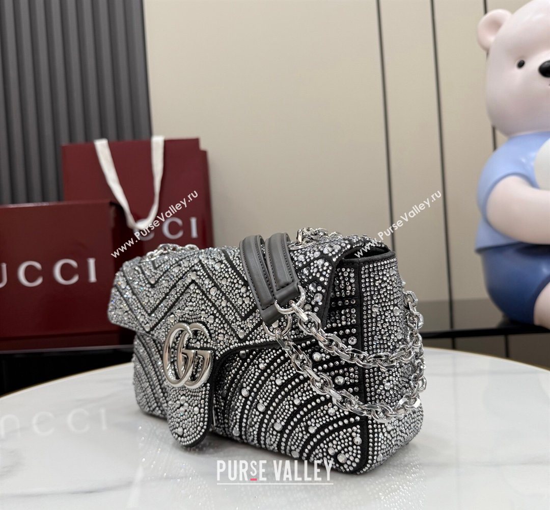 Gucci GG Marmont crystals medium shoulder bag Grey 2026 837267 (XLU-260206089)