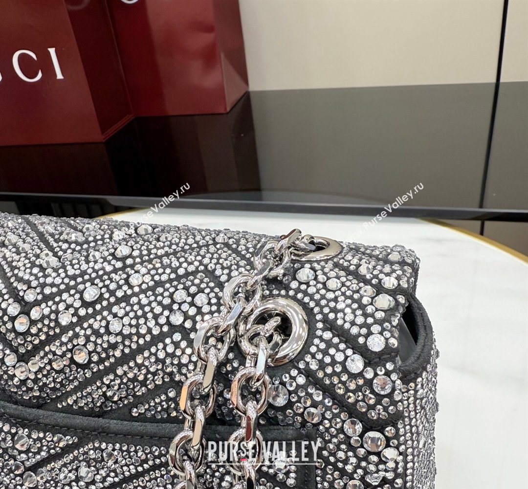 Gucci GG Marmont crystals medium shoulder bag Grey 2026 837267 (XLU-260206089)