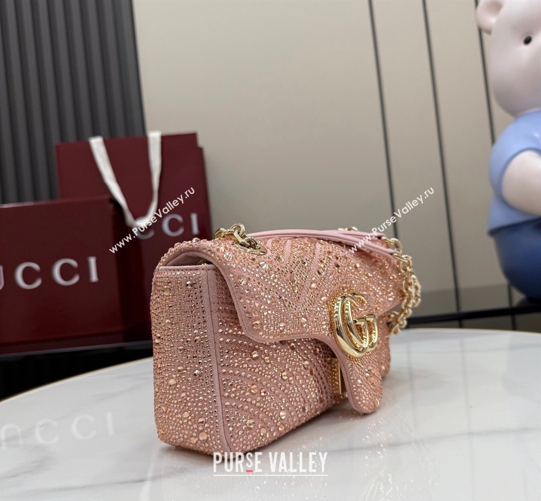 Gucci GG Marmont crystals small shoulder bag Light Pink 2026 837280 (XLU-260206090)