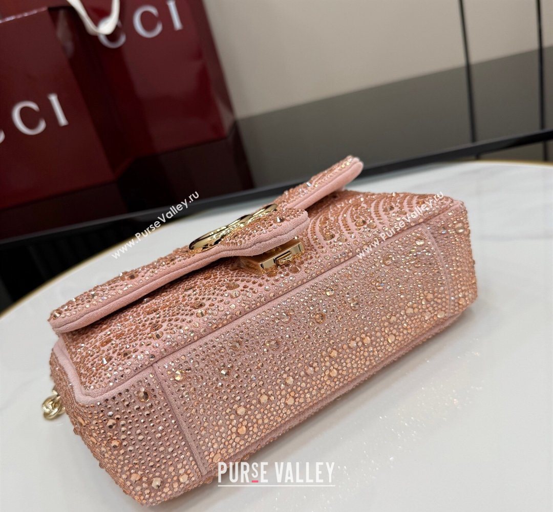 Gucci GG Marmont crystals small shoulder bag Light Pink 2026 837280 (XLU-260206090)