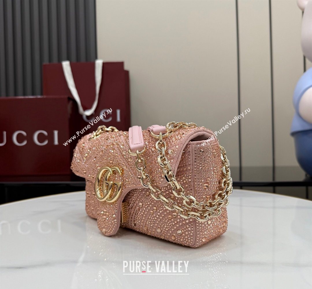 Gucci GG Marmont crystals small shoulder bag Light Pink 2026 837280 (XLU-260206090)