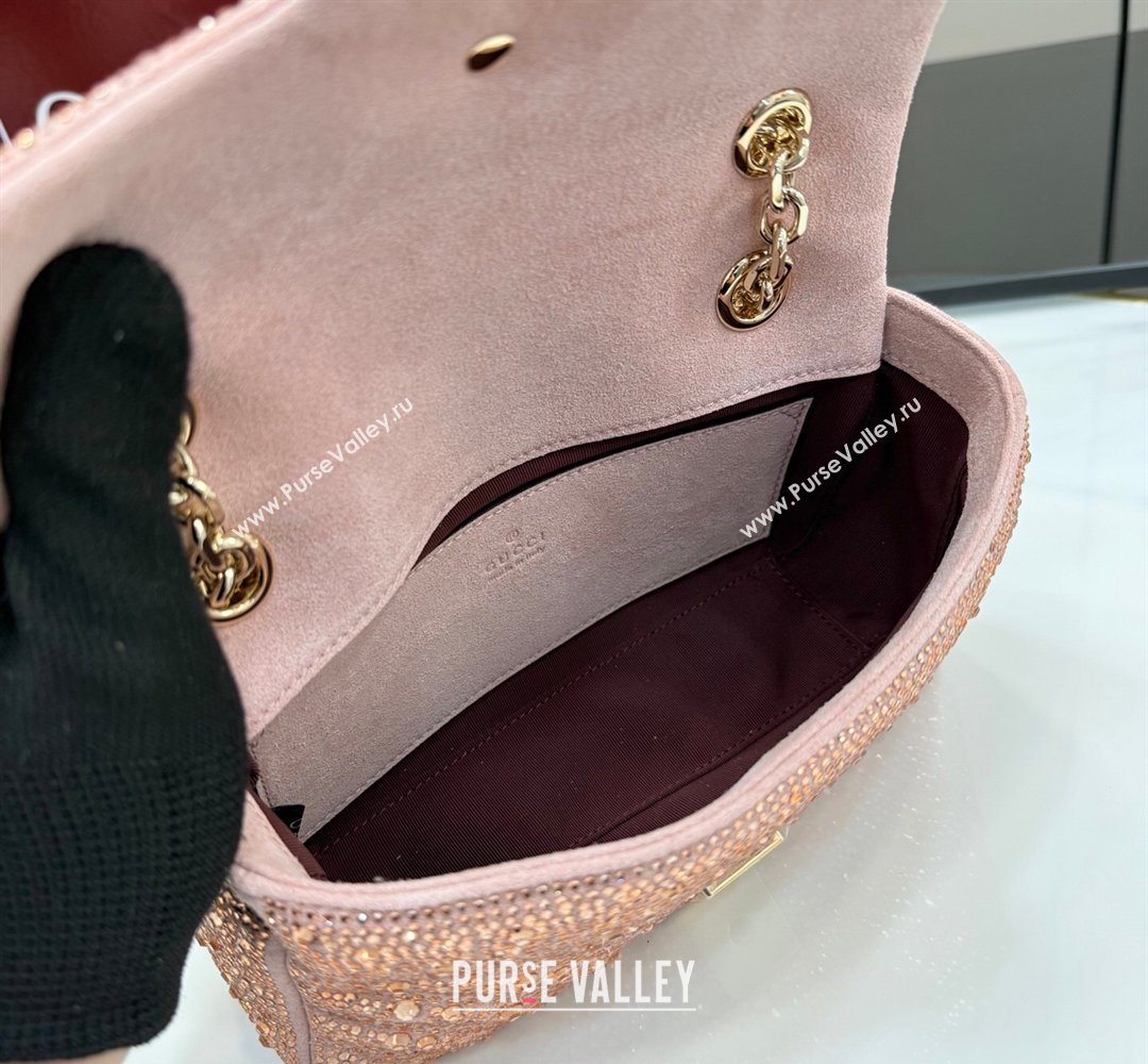 Gucci GG Marmont crystals small shoulder bag Light Pink 2026 837280 (XLU-260206090)