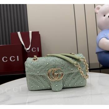 Gucci GG Marmont crystals small shoulder bag Pale Green 2026 837280 (XLU-260206091)