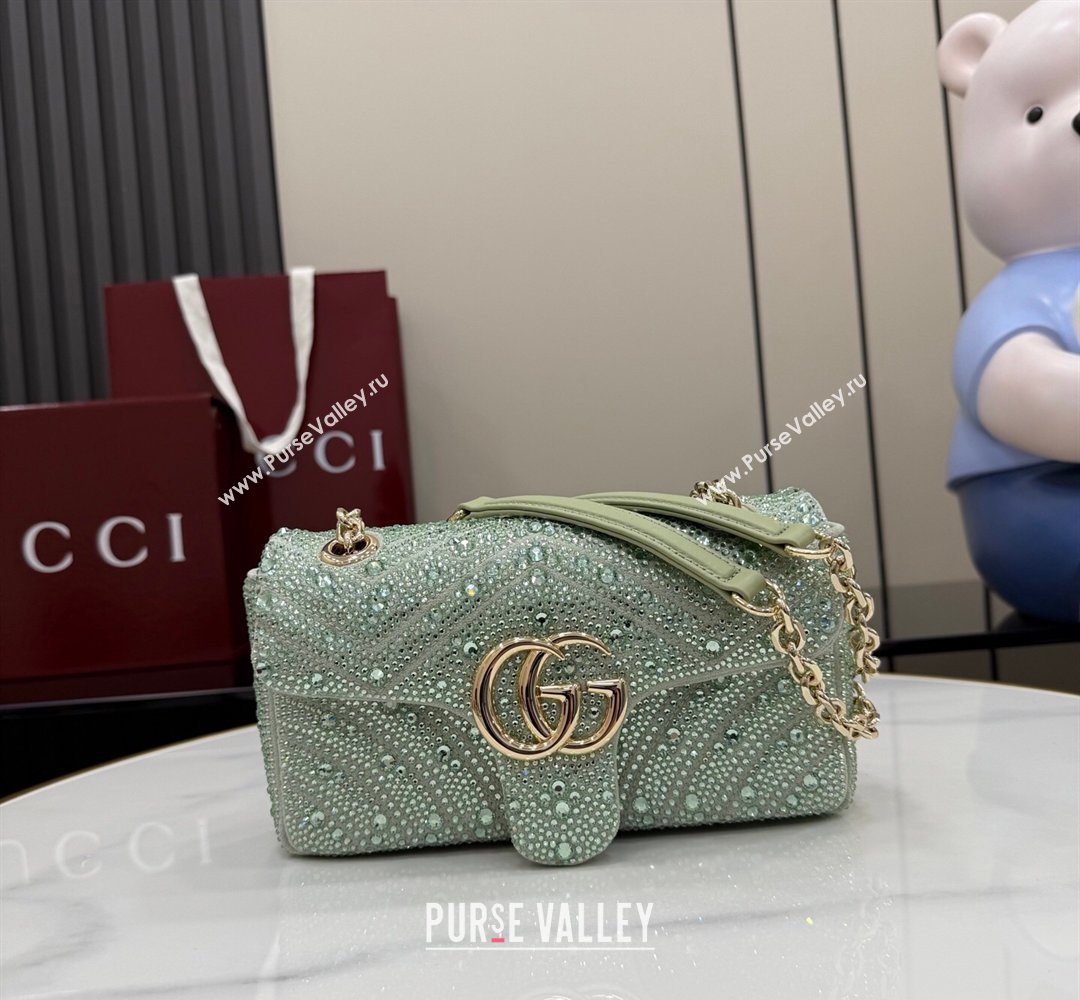 Gucci GG Marmont crystals small shoulder bag Pale Green 2026 837280 (XLU-260206091)