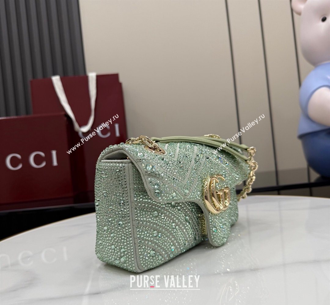 Gucci GG Marmont crystals small shoulder bag Pale Green 2026 837280 (XLU-260206091)