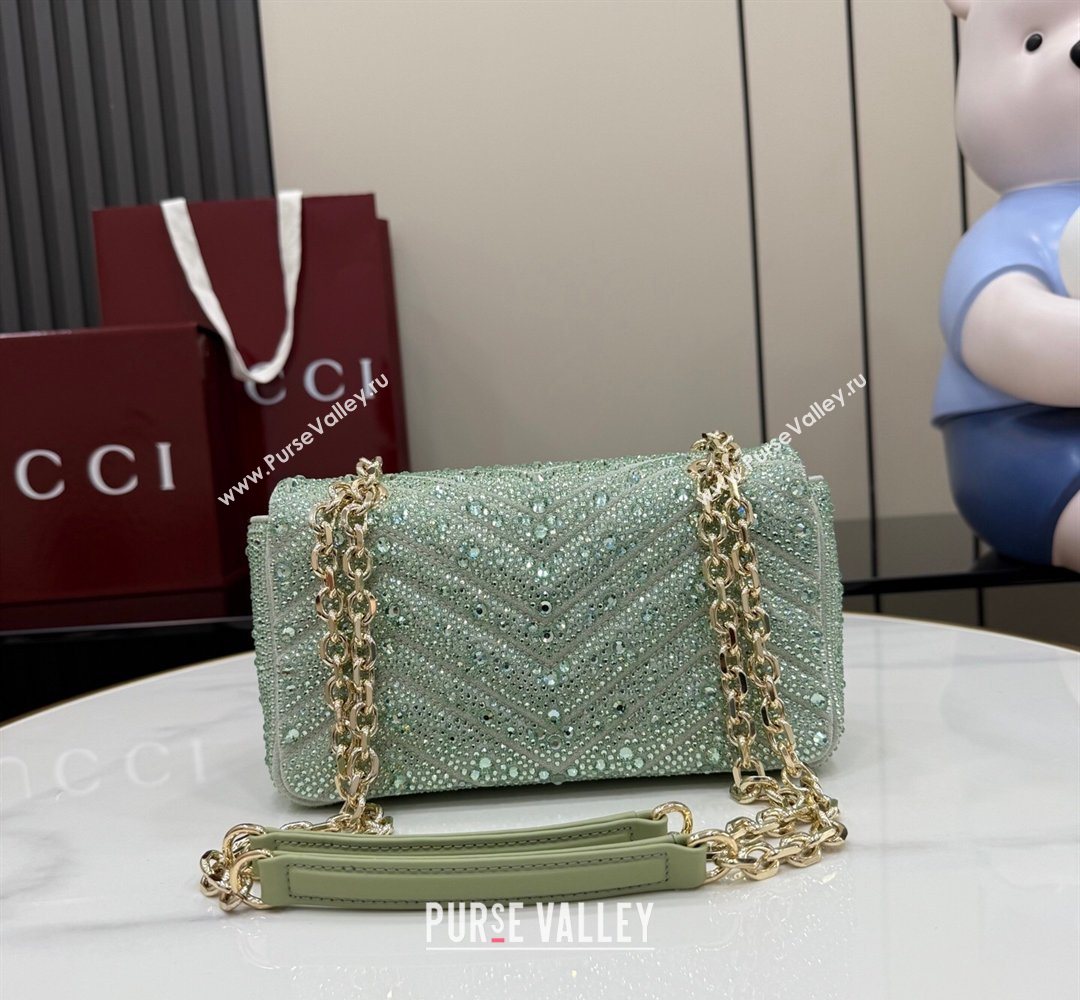 Gucci GG Marmont crystals small shoulder bag Pale Green 2026 837280 (XLU-260206091)