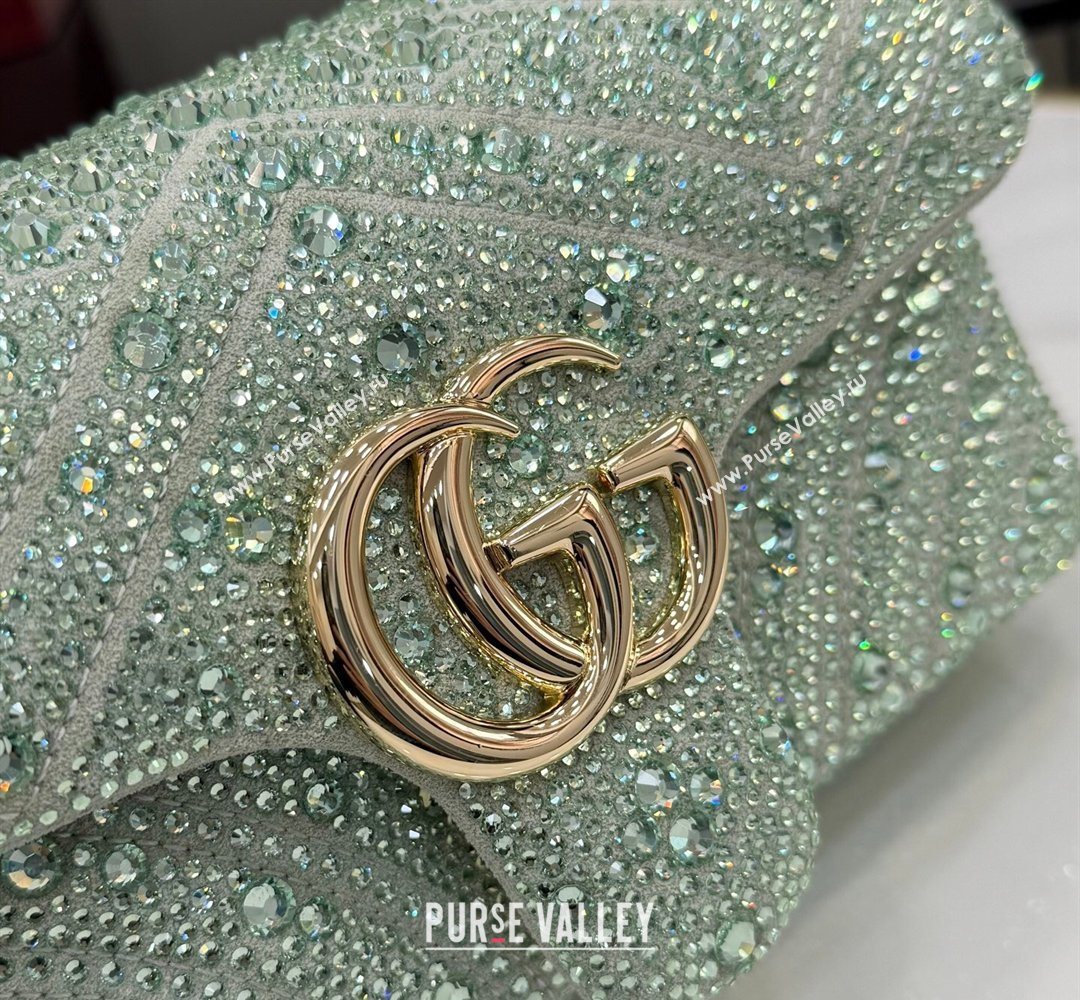 Gucci GG Marmont crystals small shoulder bag Pale Green 2026 837280 (XLU-260206091)