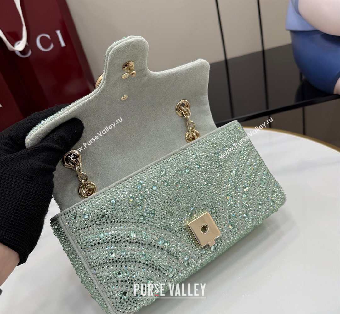 Gucci GG Marmont crystals small shoulder bag Pale Green 2026 837280 (XLU-260206091)