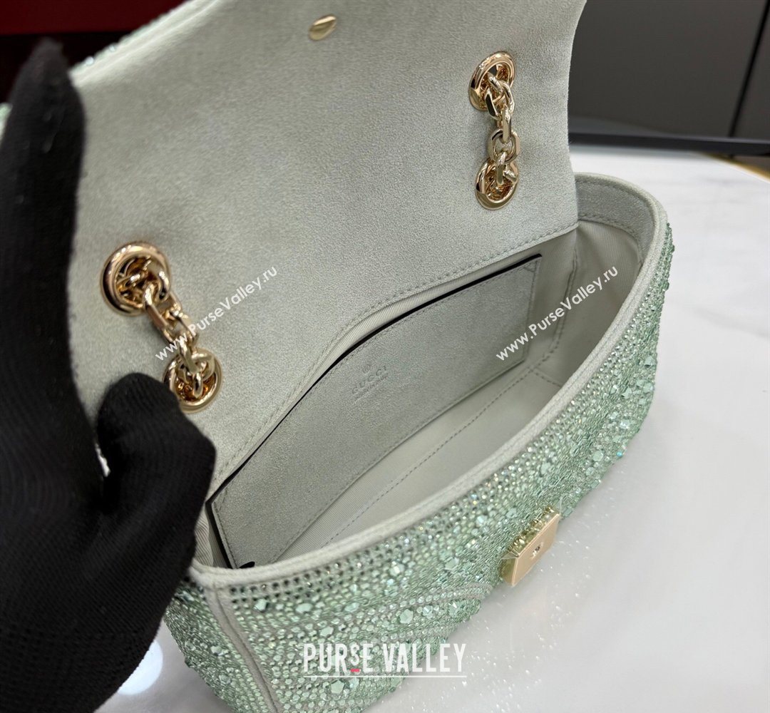 Gucci GG Marmont crystals small shoulder bag Pale Green 2026 837280 (XLU-260206091)