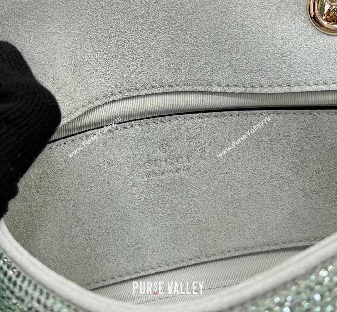 Gucci GG Marmont crystals small shoulder bag Pale Green 2026 837280 (XLU-260206091)