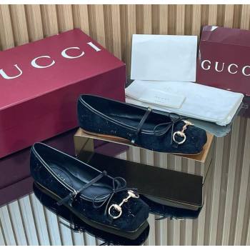 Gucci Crystal Velvet Horsebit Ballets Flat Black 2026 814321 (MD-260305117)
