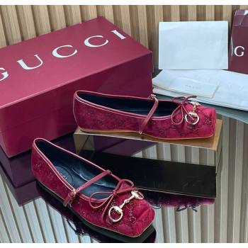 Gucci Crystal Velvet Horsebit Ballets Flat Red 2026 814321 (MD-260305118)