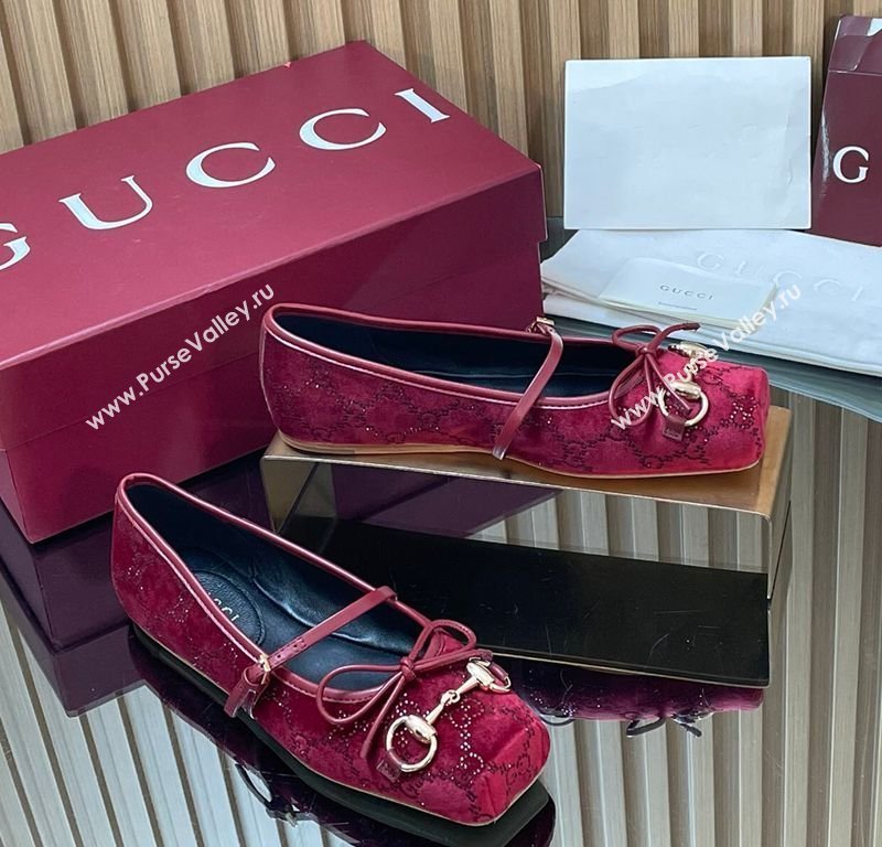 Gucci Crystal Velvet Horsebit Ballets Flat Red 2026 814321 (MD-260305118)
