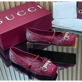 Gucci Crystal GG Canvas Horsebit Ballets Flat Burgundy 2026 848330 (MD-260305119)