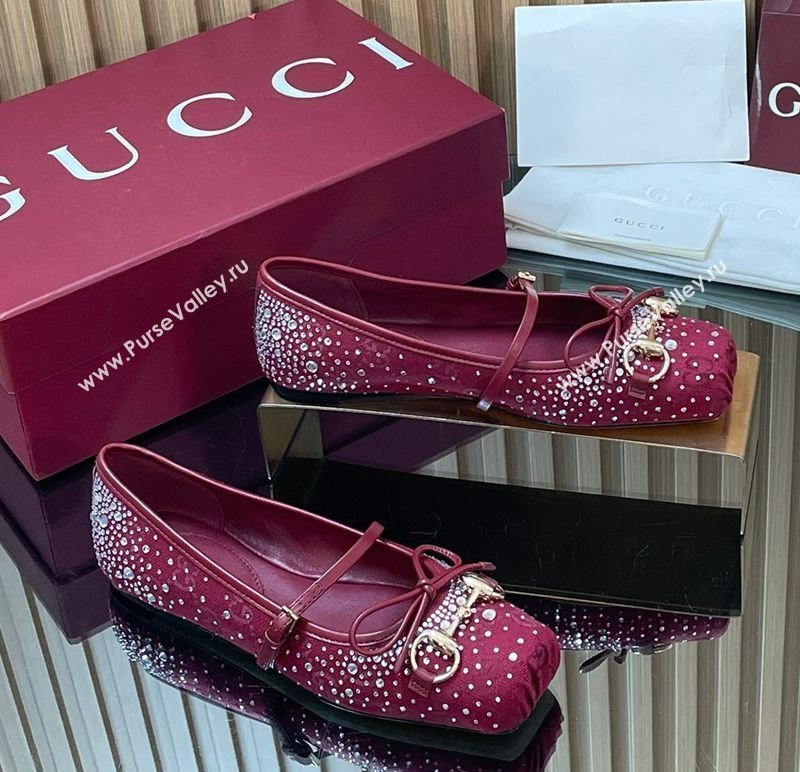 Gucci Crystal GG Canvas Horsebit Ballets Flat Burgundy 2026 848330 (MD-260305119)