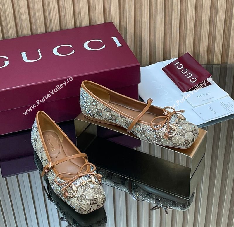 Gucci Crystal GG Canvas Horsebit Ballets Flat Beige 2026 848330 (MD-260305120)