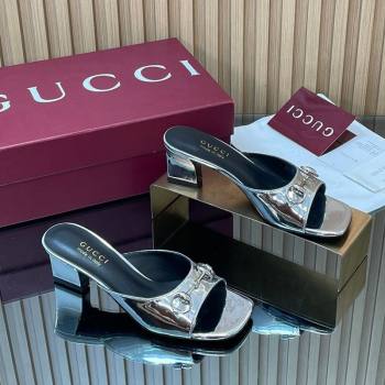 Gucci Calfskin Leather Heel Slides Sandal 5.5cm with Horsebit Silver 2026 GG030504 (MD-260305046)