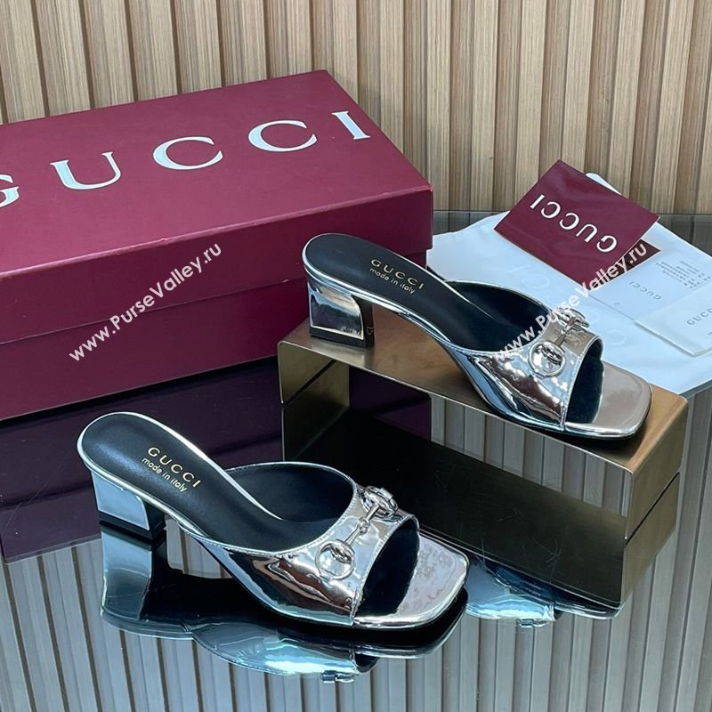 Gucci Calfskin Leather Heel Slides Sandal 5.5cm with Horsebit Silver 2026 GG030504 (MD-260305046)