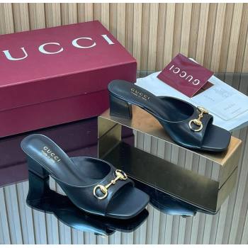 Gucci Lambskin Leather Heel Slides Sandal 5.5cm with Horsebit Black 2026 GG030504 (MD-260305040)