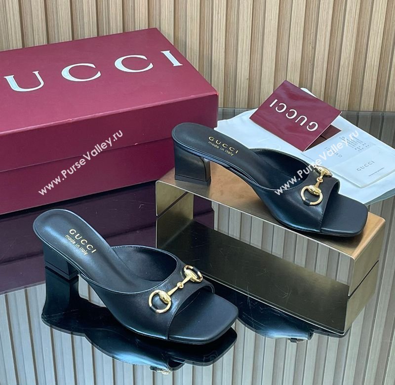 Gucci Lambskin Leather Heel Slides Sandal 5.5cm with Horsebit Black 2026 GG030504 (MD-260305040)
