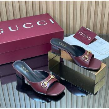 Gucci Lambskin Leather Heel Slides Sandal 5.5cm with Horsebit Burgundy 2026 GG030504 (MD-260305041)