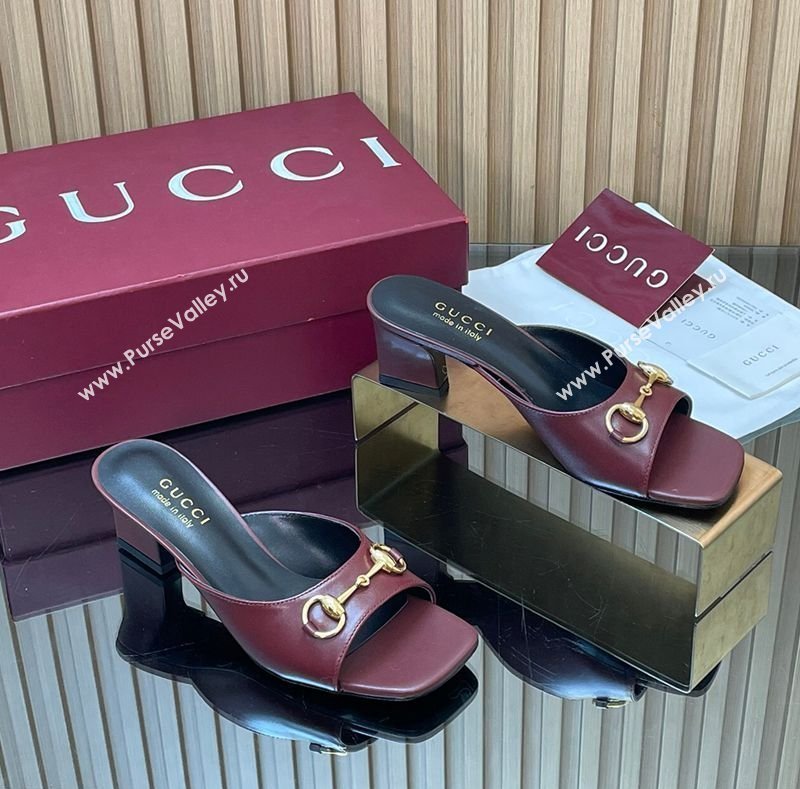 Gucci Lambskin Leather Heel Slides Sandal 5.5cm with Horsebit Burgundy 2026 GG030504 (MD-260305041)