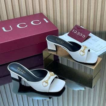 Gucci Lambskin Leather Heel Slides Sandal 5.5cm with Horsebit White 2026 GG030504 (MD-260305043)