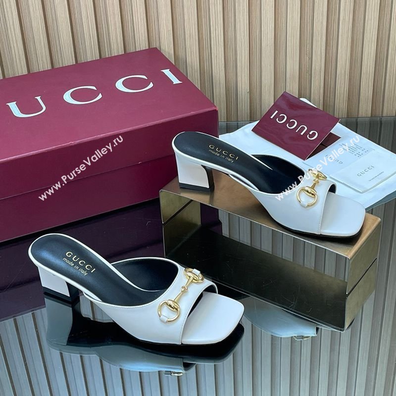 Gucci Lambskin Leather Heel Slides Sandal 5.5cm with Horsebit White 2026 GG030504 (MD-260305043)