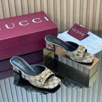 Gucci GG Canvas Heel Slides Sandal 5.5cm with Horsebit Beige 2026 GG030504 (MD-260305047)