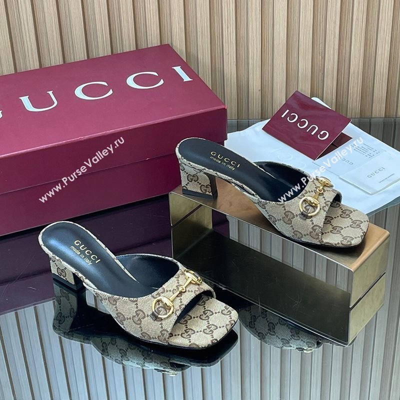 Gucci GG Canvas Heel Slides Sandal 5.5cm with Horsebit Beige 2026 GG030504 (MD-260305047)
