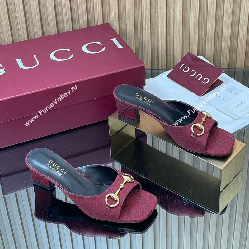Gucci GG Canvas Heel Slides Sandal 5.5cm with Horsebit Burgundy 2026 GG030504 (MD-260305048)