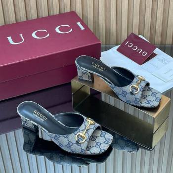 Gucci GG Canvas Heel Slides Sandal 5.5cm with Horsebit Grey 2026 GG030504 (MD-260305049)