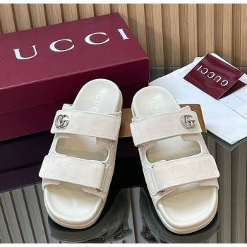 Gucci Suede Flat Slides Sandal with Strap White 2026 GG030501 (MD-260305002)