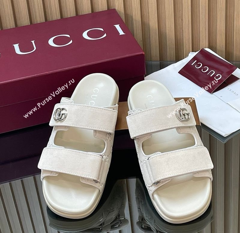 Gucci Suede Flat Slides Sandal with Strap White 2026 GG030501 (MD-260305002)