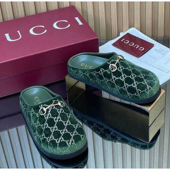 Gucci GG Strass Velvet Flat Mules with Horsebit Green 2026 836057 (MD-260305124)