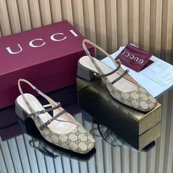 Gucci GG Canvas Slingbacks Pump 5.5cm with Strap Beige 2026 GG030506 (MD-260305090)