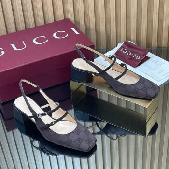 Gucci GG Canvas Slingbacks Pump 5.5cm with Strap Dark Brown 2026 GG030506 (MD-260305091)