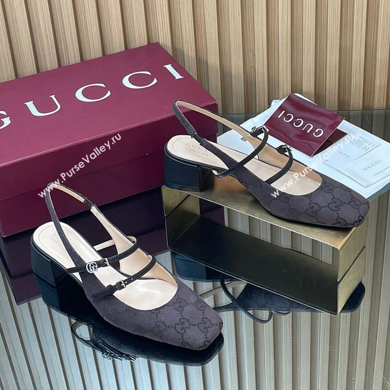 Gucci GG Canvas Slingbacks Pump 5.5cm with Strap Dark Brown 2026 GG030506 (MD-260305091)